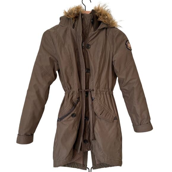 Abercrombie & Fitch Parka Coat Size Small, Green Fur Hood - Picture 1 of 9